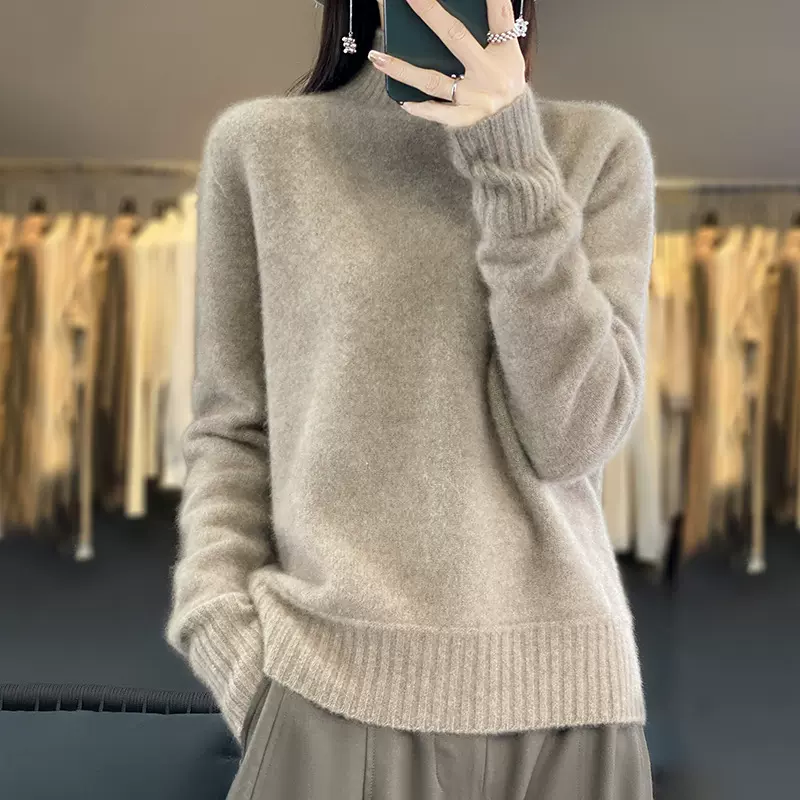 加厚高领100纯羊毛衫女秋冬新款韩版套头毛衣宽松显瘦针织羊毛衫