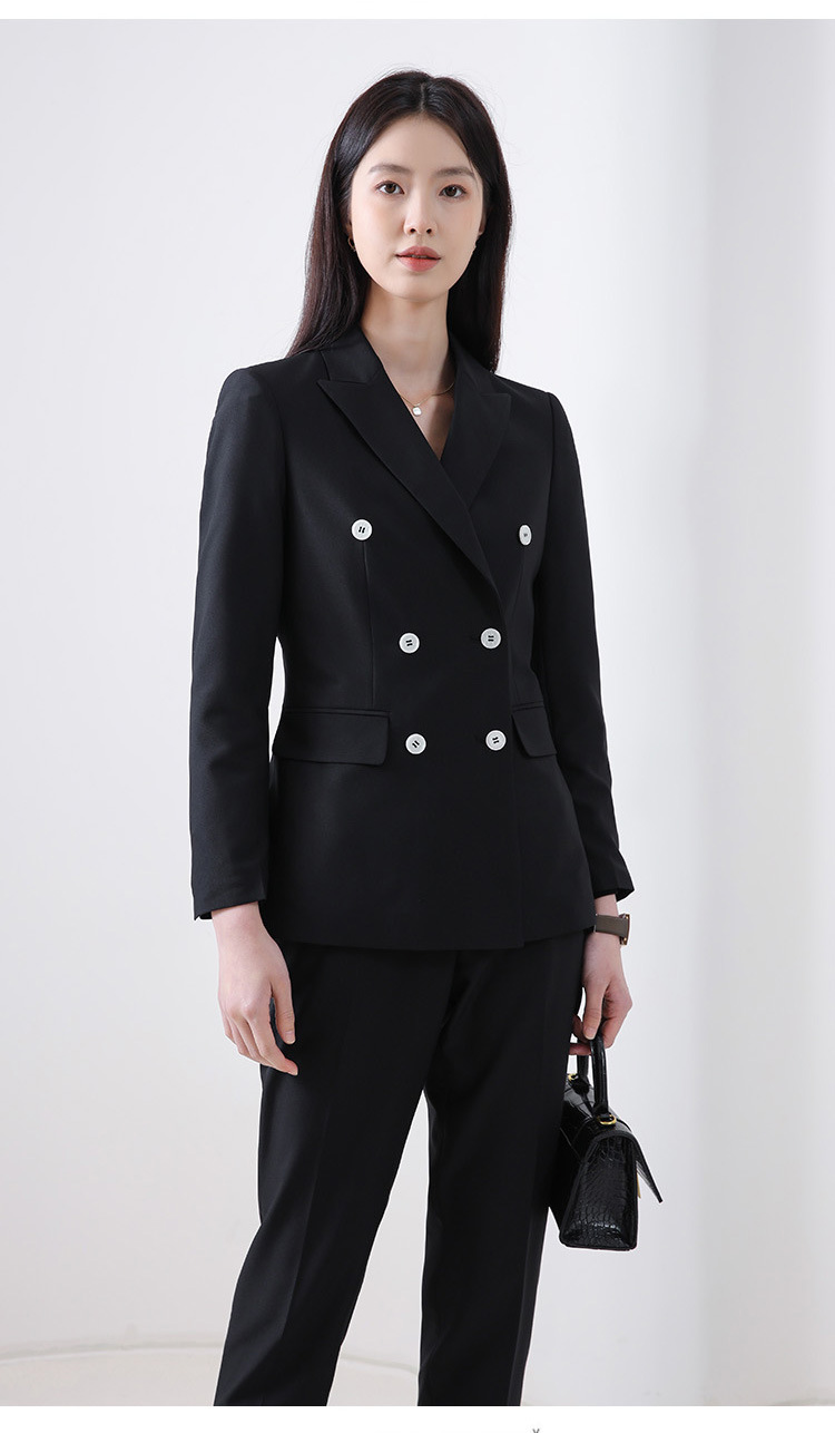 Áo vest blazer nữ hai hàng khuy dáng mỏng mùa hè, phong cách công sở cao cấp — Màu đen [quần trên] chi tiết 18