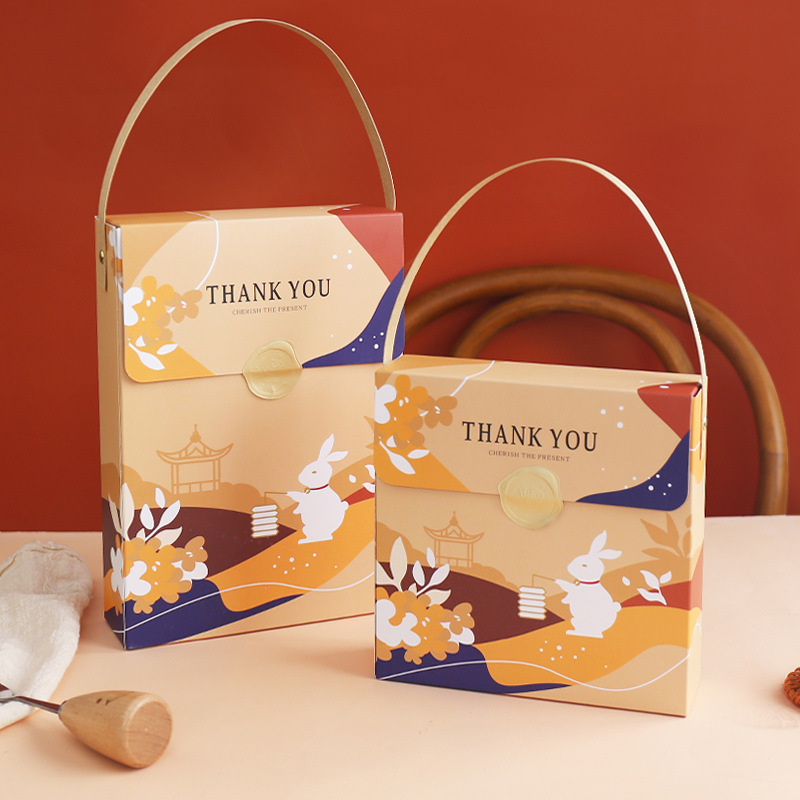 中秋月饼礼盒4粒6粒手提蛋黄酥包装盒雪花酥饼干糕点盒