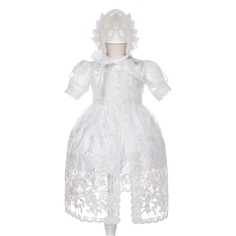 208-Corte europea y americana estilo encaje vestido lavado vestido bebé princesa vestido bebé vestido de novia tres piezas conjunto traje tapa