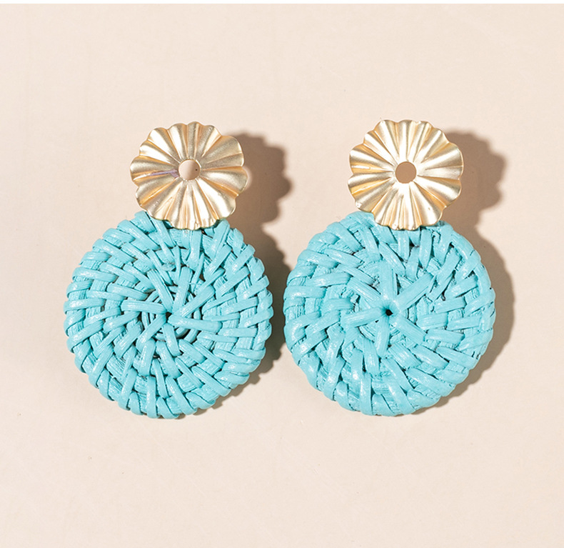Beach Occasion Wood, Rattan Material Vacation Solid Color Wood Rattan Drop Earrings