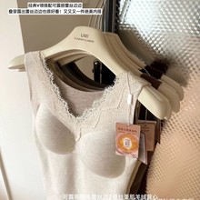 秋冬暖肌磨毛内衣蕾丝V领无痕果冻提拉文胸小胸聚拢性感羊绒背心