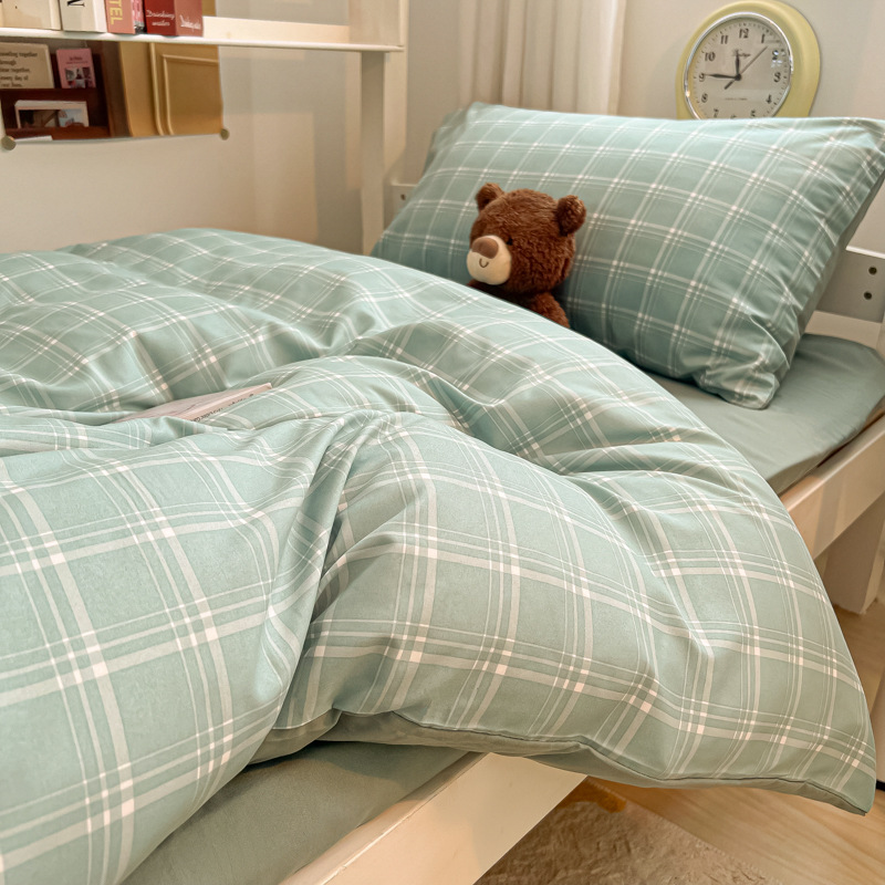 25 ropa de cama de estudiante de algodón lavado de nuevo estilo, sábanas de tres piezas, funda de edredón de cuatro piezas, dormitorio de alquiler, dormitorio dedicado