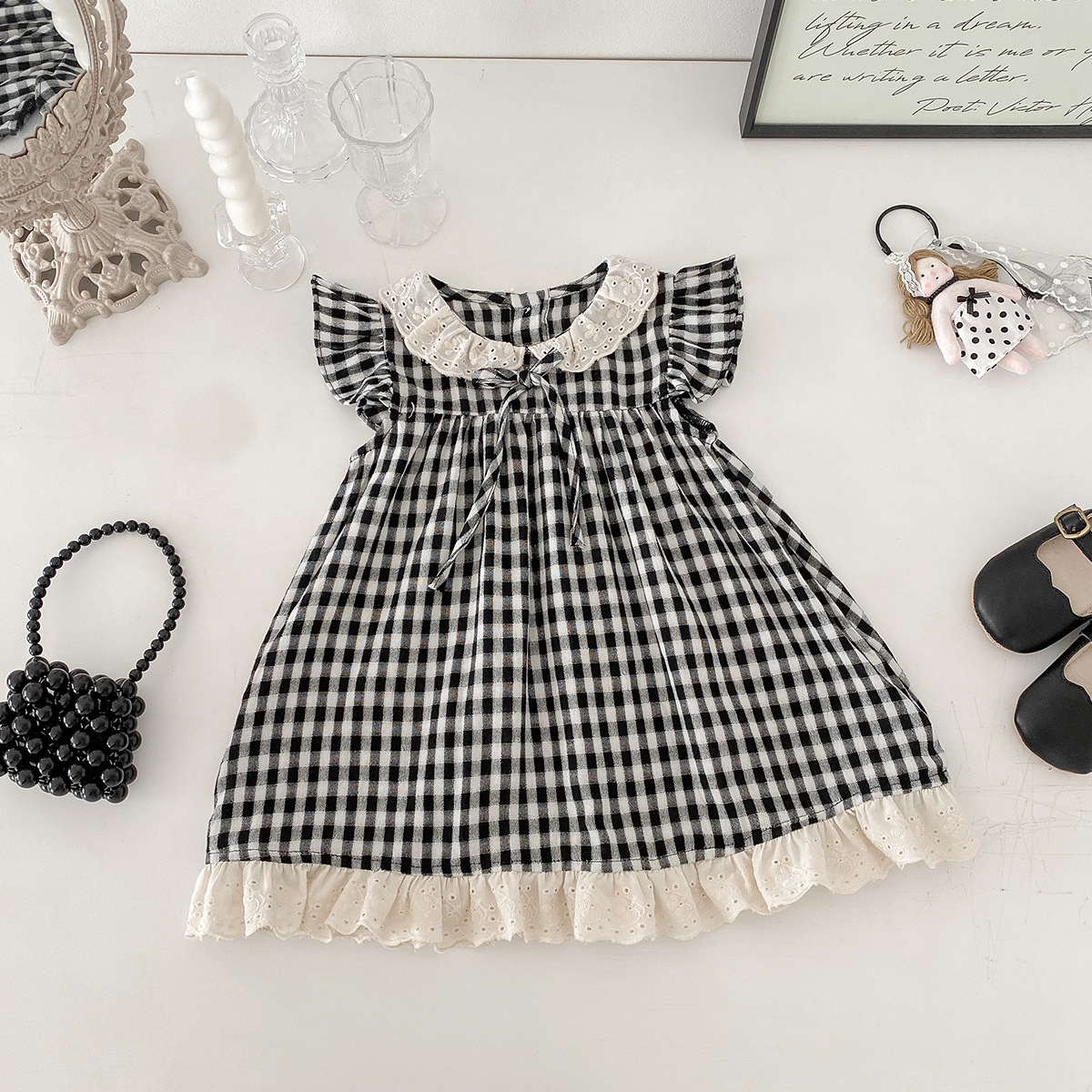 Girls' Summer Dress 2026 New Stylish Flutter Sleeve Plaid Dress Infant One-Year-Old Baby Dress Summer