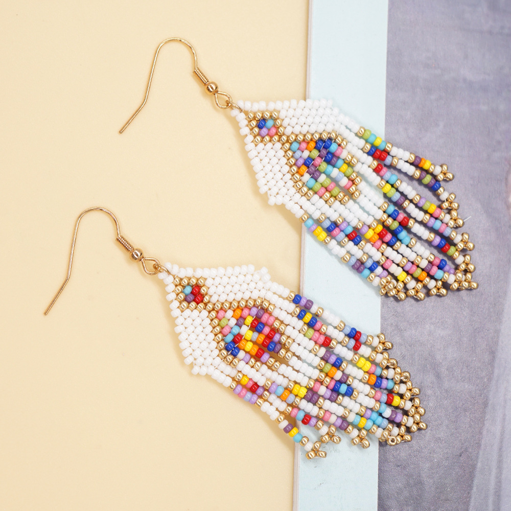 Bohemian Multicolor Glass Beaded Tassel Women's Drop Earrings 1 Pair display picture 3