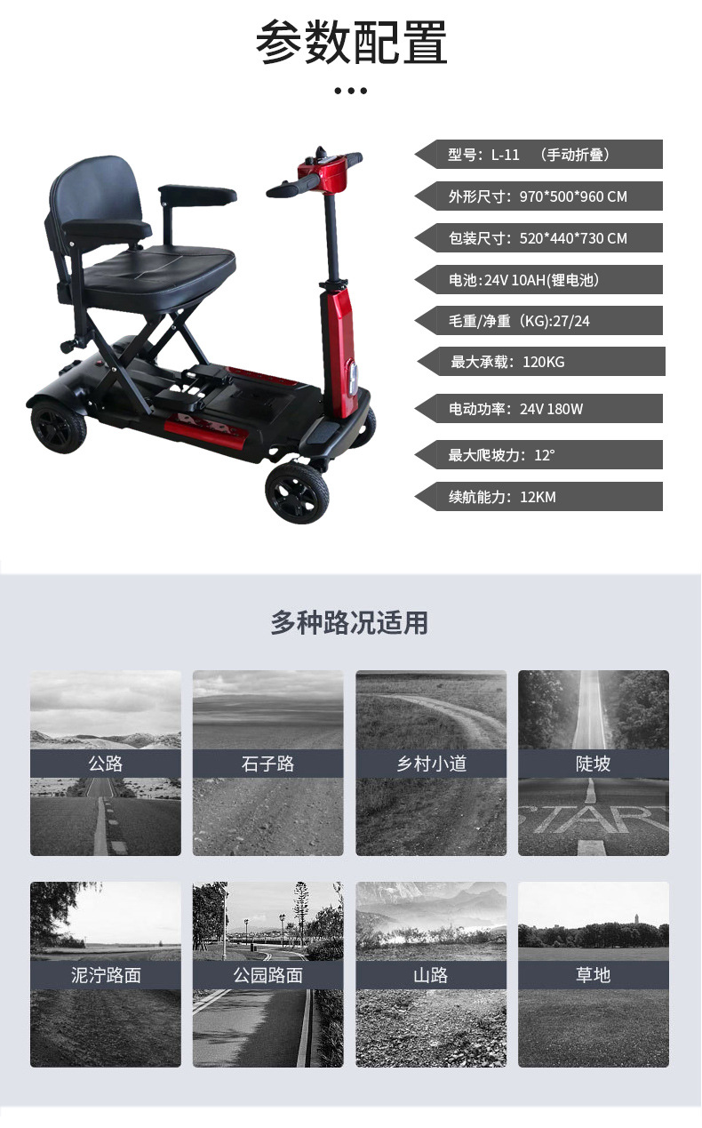 X-11 Manual Folding Electric Four-Wheel Vehicle for Elderly, Single-Seat Four-Wheel Leisure Household Power-Assisted Vehicle for Disabled Persons