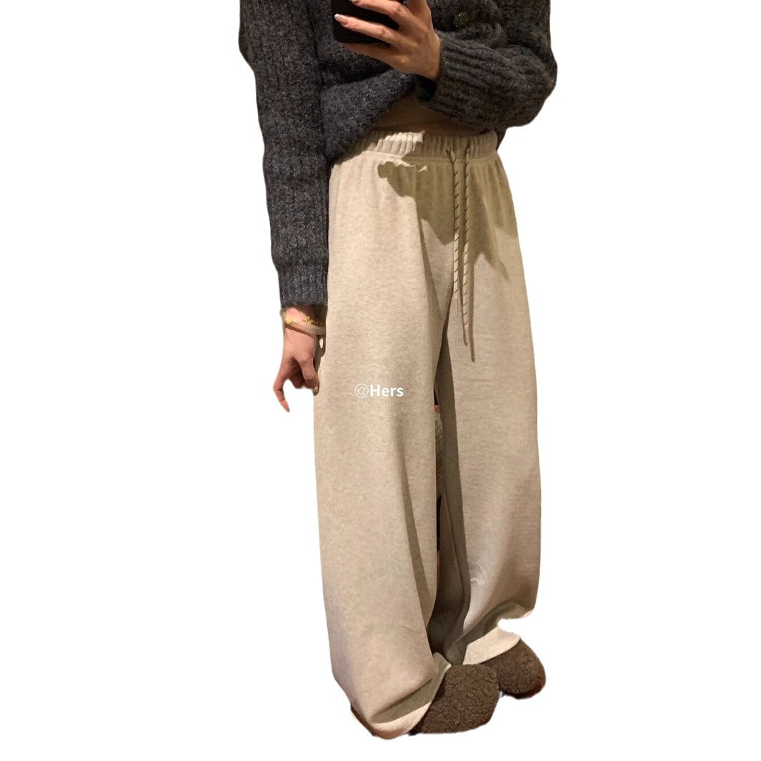 그녀의 한 숟가락의 달콤한 겨울 새로운 신들 바지 기본 모든 경기 간단한 게으른 감각 MIU 슬림 서랍 캐주얼 바지