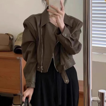 复古pu皮衣外套女2024春季小个子时尚百搭显瘦机车皮短款夹克上衣