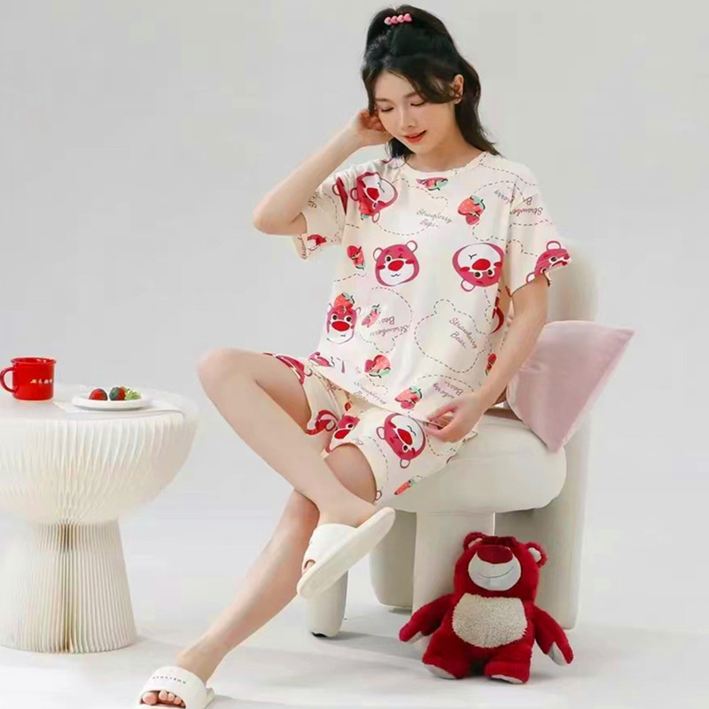 Pajamas Women's Summer Short-sleeved Shorts plus size suit Korean Style Student Sweet Cute Cartoon Women's Summer Home Clothes