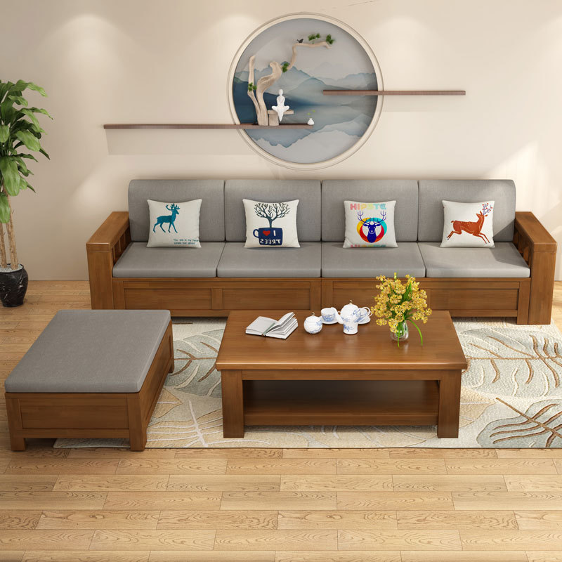 現代中式實木沙發組合貴妃冬夏兩用儲物款家用客廳中式實木沙發