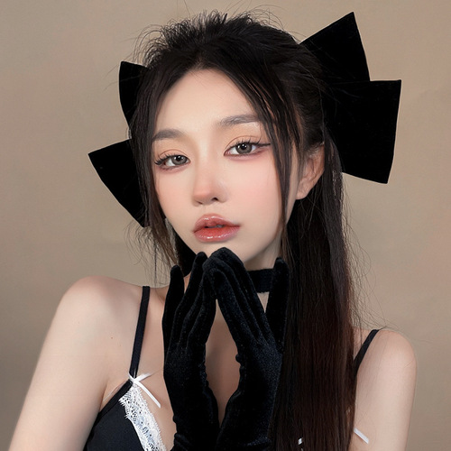 French black super large velvet bow hair clip for women, high-end head accessory, large size, spring clip for the back of the head