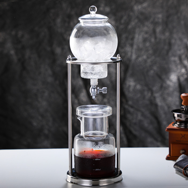 2021 summer new glass coffee pot ice drop pot can make cold tea cold coffee stainless steel bracket