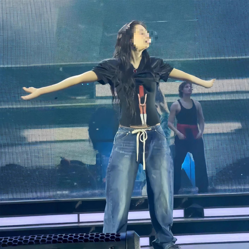 The Correct Version of the New Korean Style 25 Model Jennie-Style Retro Casual Drawstring Wide-Leg Versatile Jeans