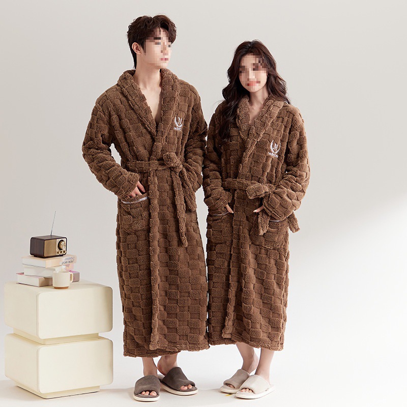 밤가운 잠옷 여성의 겨울 두꺼운 플란넬 목욕 가운 봄과 가을 기모 긴 남자 부부의 산호 양털 목욕 가운