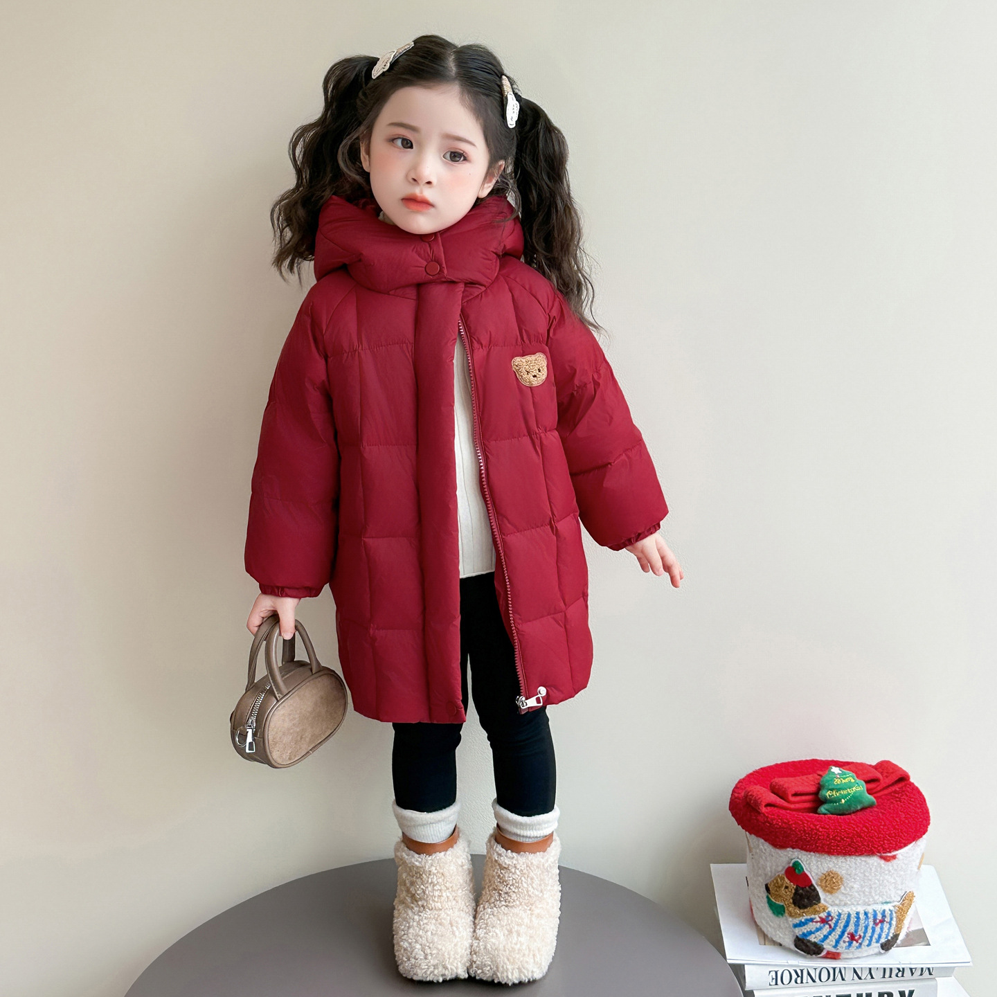 Chaqueta de invierno para niñas chaqueta de plumón blanca chaqueta de invierno para bebés chaqueta de plumón rojo medio largo chaqueta de invierno para niños