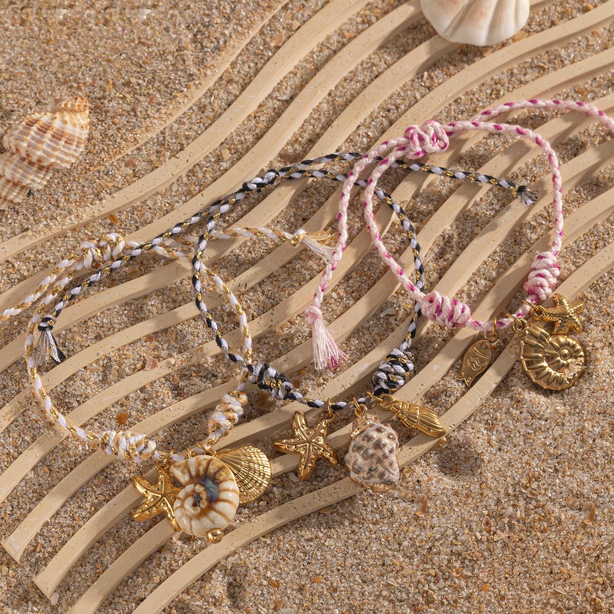 Tena nueva colección de océano creativo pulsera de acero inoxidable para niñas caracol de cerámica colgante de acero de titanio joyería de mano de concha