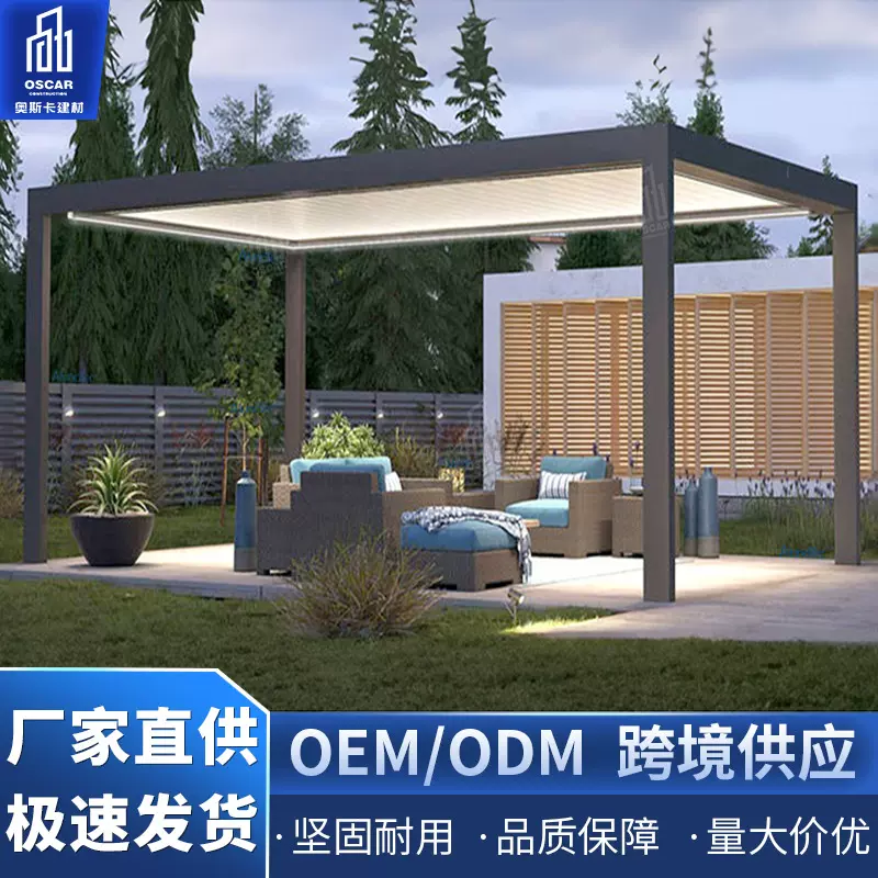 尚伦封闭防水廊架遮阳棚亭子防腐木靠墙铝合金凉亭翻转百叶凉亭棚