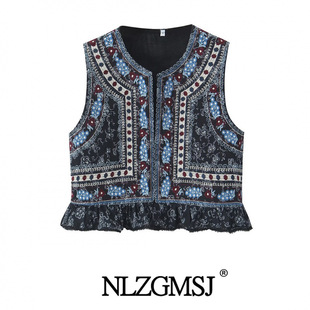 2024 Winter New Women's Clothing European and American Style Simple Retro Heavy Industry Embroidery Lotus Leaf Lace Ethnic Style Vest