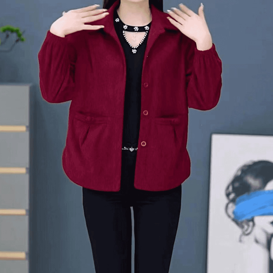2026中老年妈妈装女短款灯芯绒春秋时尚单层薄款宽松外套衬衫上衣