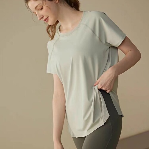 Women's High-End Loose Yoga Suit, Sports Short-Sleeve T-Shirt Running Hoodie, Slim-Fitting Breathable Fitness Top for Summer