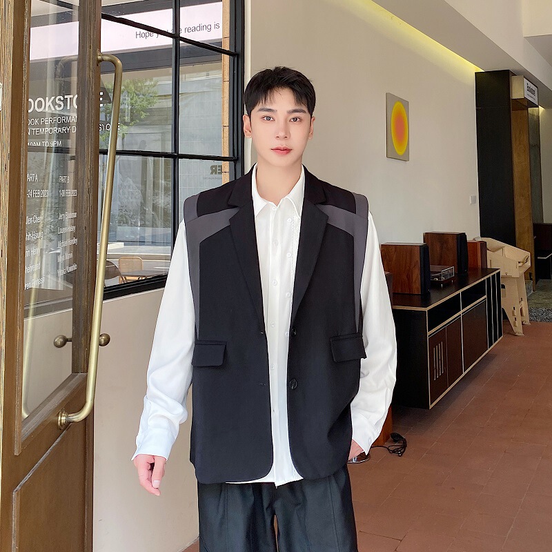 Niche Design High-End Hairstylist Vest Men's Nightclub Internet Celebrity Color Matching Sleeveless Vest A345-608-5105