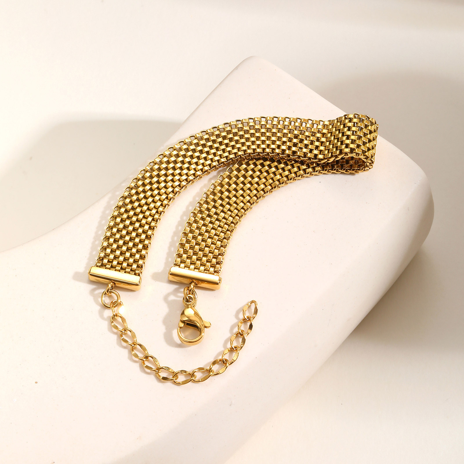 Gold Mesh Watch Strap Bracelet For Women Stainless Steel Jewelry_voghion.com
