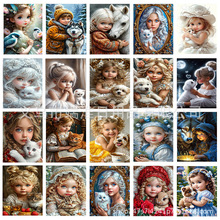 亚马逊跨境外贸热卖5D钻石画马赛克小女孩新款风景系列钻石厂家直