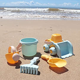 儿童海边沙滩车玩具套装决明子宝宝拖车海滩挖沙铲子玩沙子桶北金