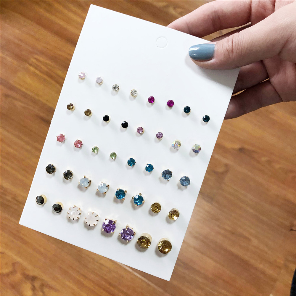 Wholesale Jewelry Geometric Color Rhinestones Stud Earrings Set Nihaojewelry display picture 6