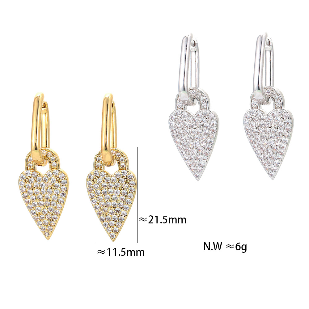 Unisex Gender Plating Design Fashion Heart Plating Copper Zircon Charm Sleeper Hoop Earrings Earrings