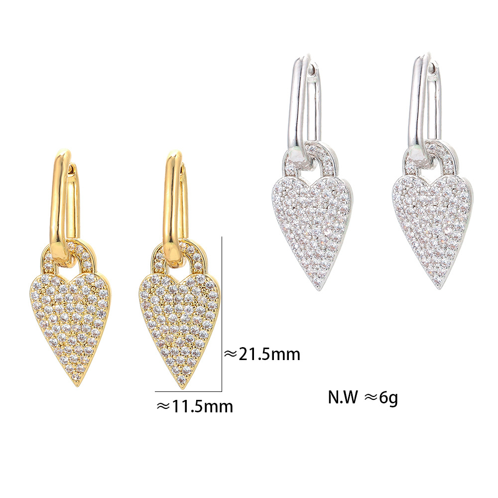 Fashion Lock Shape Heart Full Diamond Zircon Earrings display picture 3