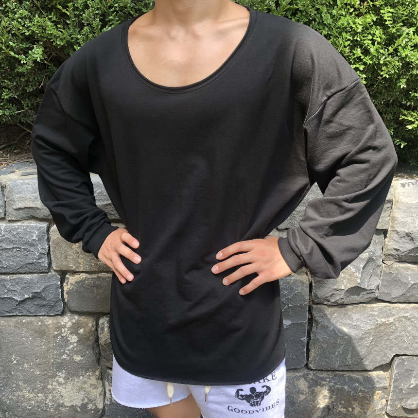 Men's Long Sleeved Sportswear Trendy Brand Muscular Fit Loose Fit Basketball Training Top Solid Color Sports Hoodie_viptrois.com