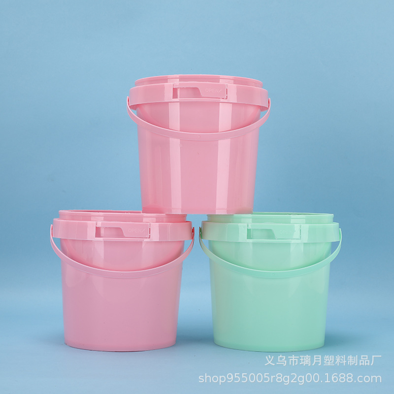 工厂直销1L手提塑料圆形桶密封桶爆炸盐桶玩具桶水果桶外卖打包桶