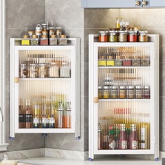 Corner triangle cabinet with doors, dustproof corner spice rack, multi-layer storage cabinet for kitchen shelf corner