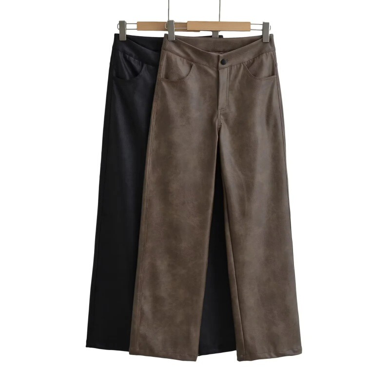 American style 2023 Autumn New retro trendy leather pants women's Korean style protein leather casual loose all-match PU leather trousers