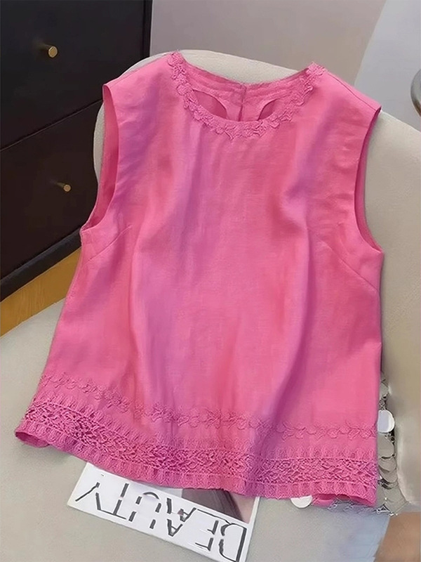 高级感花边刺绣无袖背心女夏季新款百搭显瘦漂亮小衫别致小上衣潮|undefined