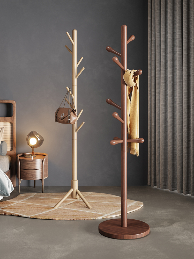 实木衣帽架落地卧室内置物客厅挂衣服架子家用单杆立式简易挂包架
