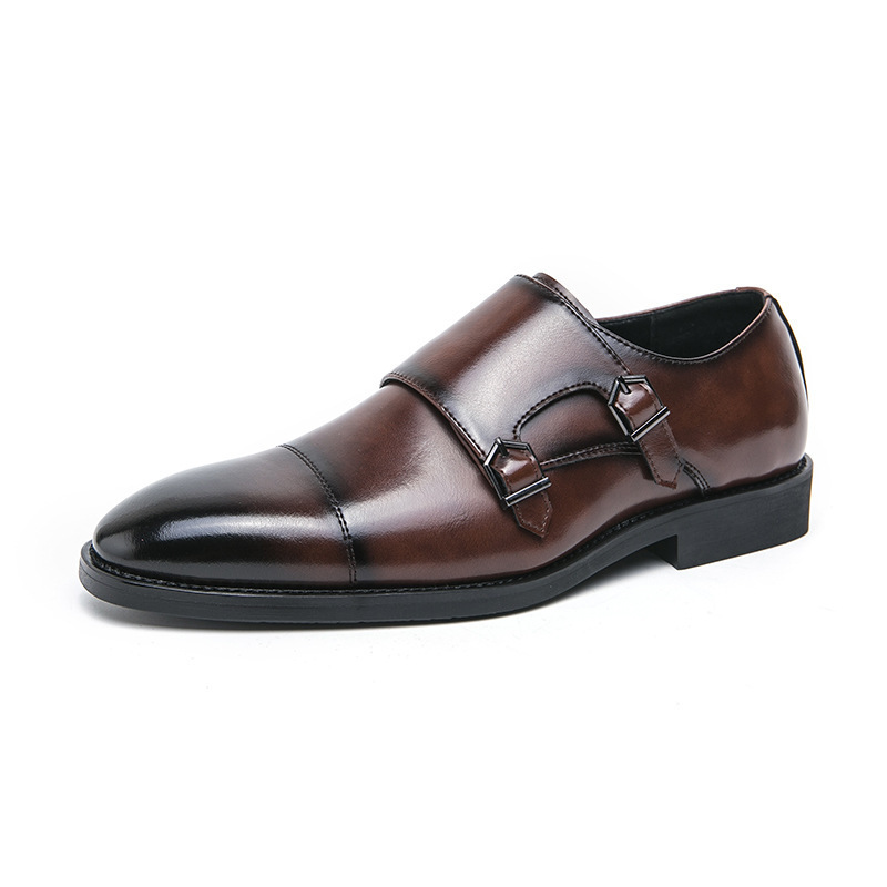 Zapatos de hombre de gran tamaño, moda, zapatos de cuero de punta casuales de hombre, zapatos de negocios, zapatos de derby, zapatos de altura de hebilla.
