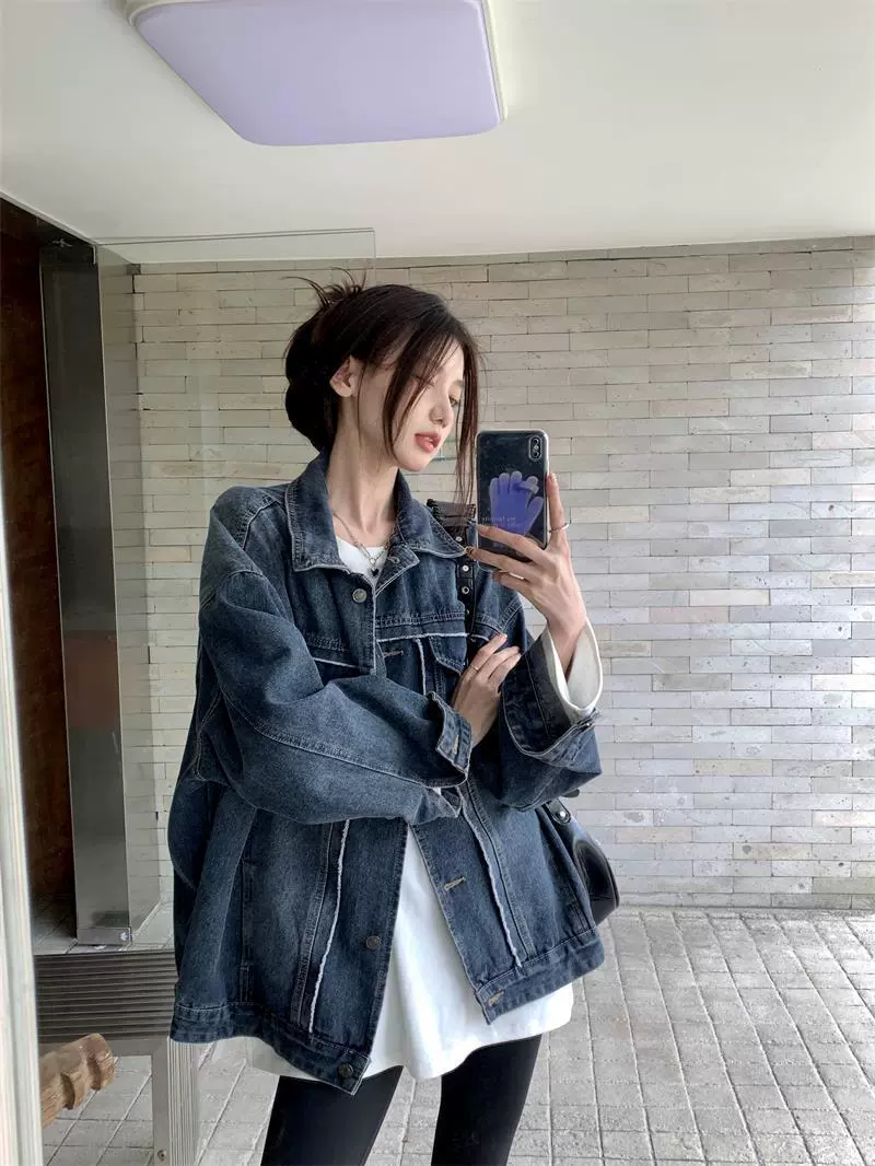Autumn retro denim jacket, Korean style, oversize