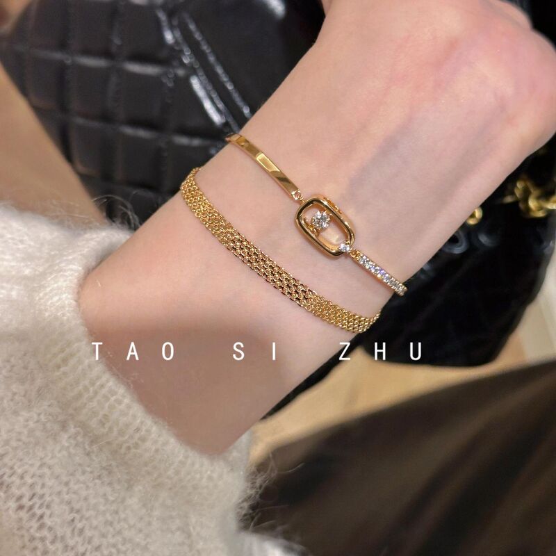 Middle Ancient Smart Full Diamond Half Bracelet Stitching Bracelet Women's Retro High-end Exquisite Strap Design Bracelet