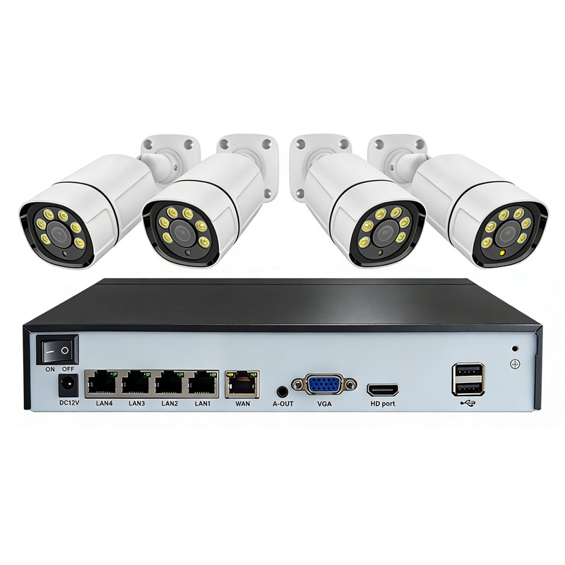 Kit de Vigilancia CCTV de 4 Canales, Sistema de Videovigilancia de 4 Canales, Cámara POE de 4K8mp Tipo Bala