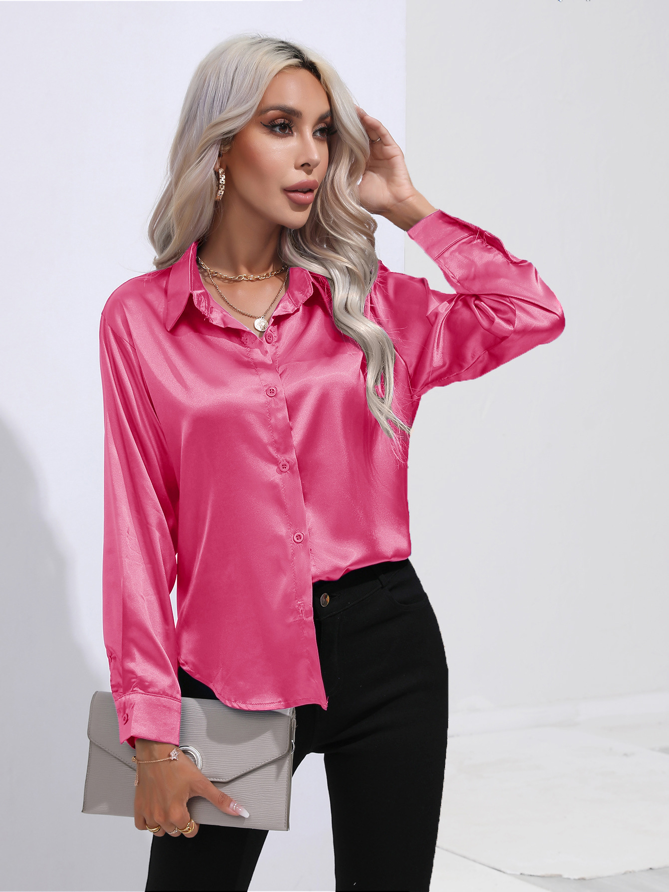 Women's Blouse Long Sleeve Blouses Button Casual Classic Style Solid Color display picture 1
