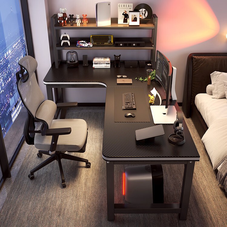Corner computer desk for two people, desktop corner desk with bookshelf, integrated table for bedroom, L-shaped office desk, gaming desk Corner computer desk for two people, desktop corner desk with bookshelf, integrated table for bedroom, L-shaped office desk, gaming desk