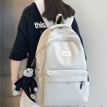 港版学院风个性贴标纯色男女潮两用背包24春季新款双肩背包批发