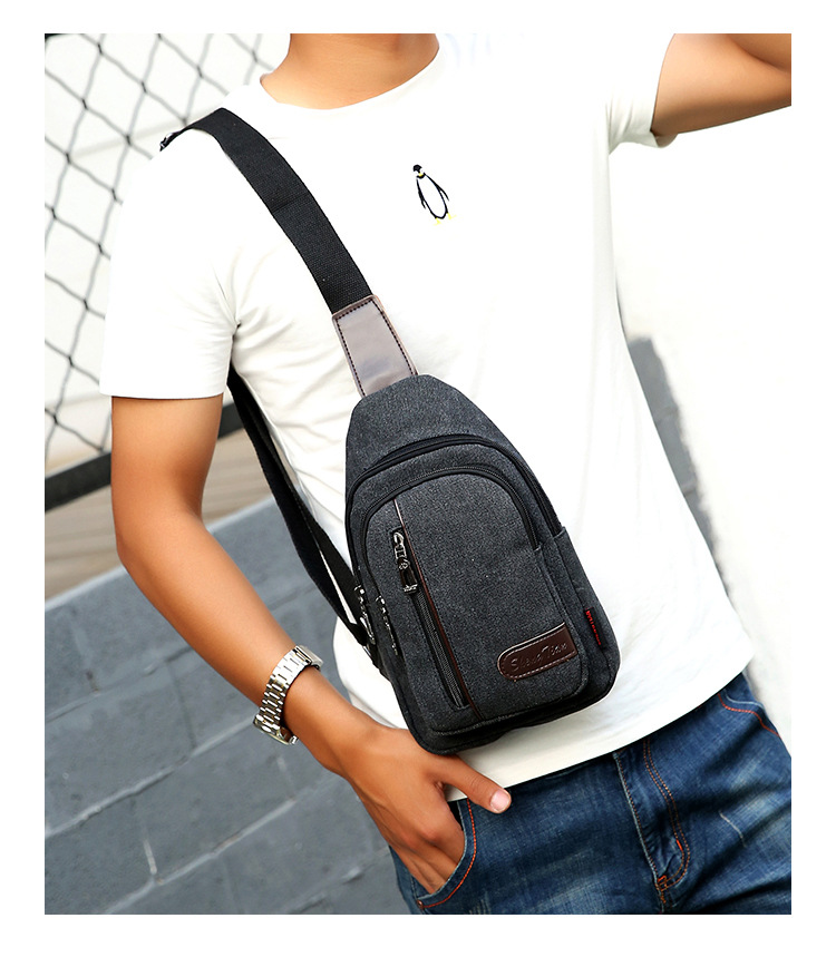 New men's chest bag, casual sports single-shoulder canvas bag, construction site work wear-resistant crossbody bag, cross-border wholesale bag undefined