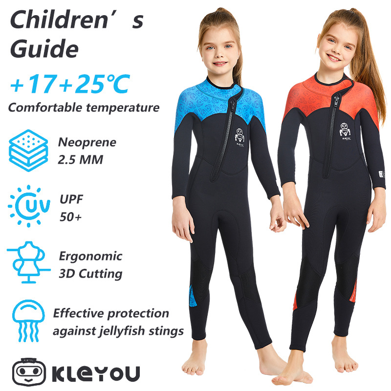 Kleyou Kidsren's Wetsuit 2.5mm One-Piece Winter Swimming Warm Diving Surfing Snorkeling Wetsuit Front Zipper