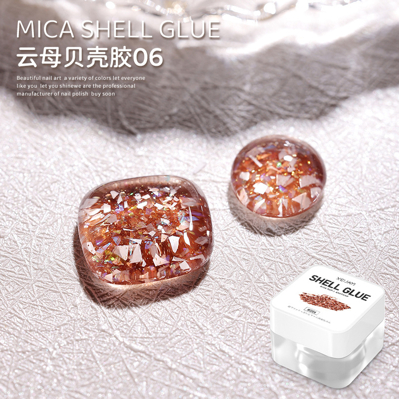 2023 nuevo hielo de verano transparente Internet celebridad estilo Mica Shell pegamento manicura grandes lentejuelas esmalte de uñas pegamento