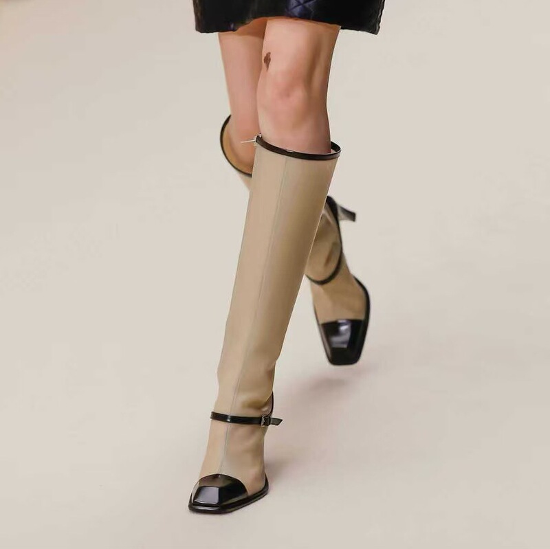 2026 Chanel-style women's boots with buttons, double C-flap long boots, trouser-style boots, genuine leather fashion women's boots, high-heeled high-tube straight boots 2026 Chanel-style women's boots with buttons, double C-flap long boots, trouser-style boots, genuine leather fashion women's boots, high-heeled high-tube straight boots