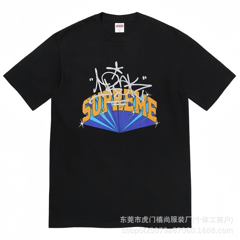 クロスボーダー25ss美潮Supreme文字プリントラウンドネック半袖男女兼用カジュアルTシャツ純綿快適|undefined