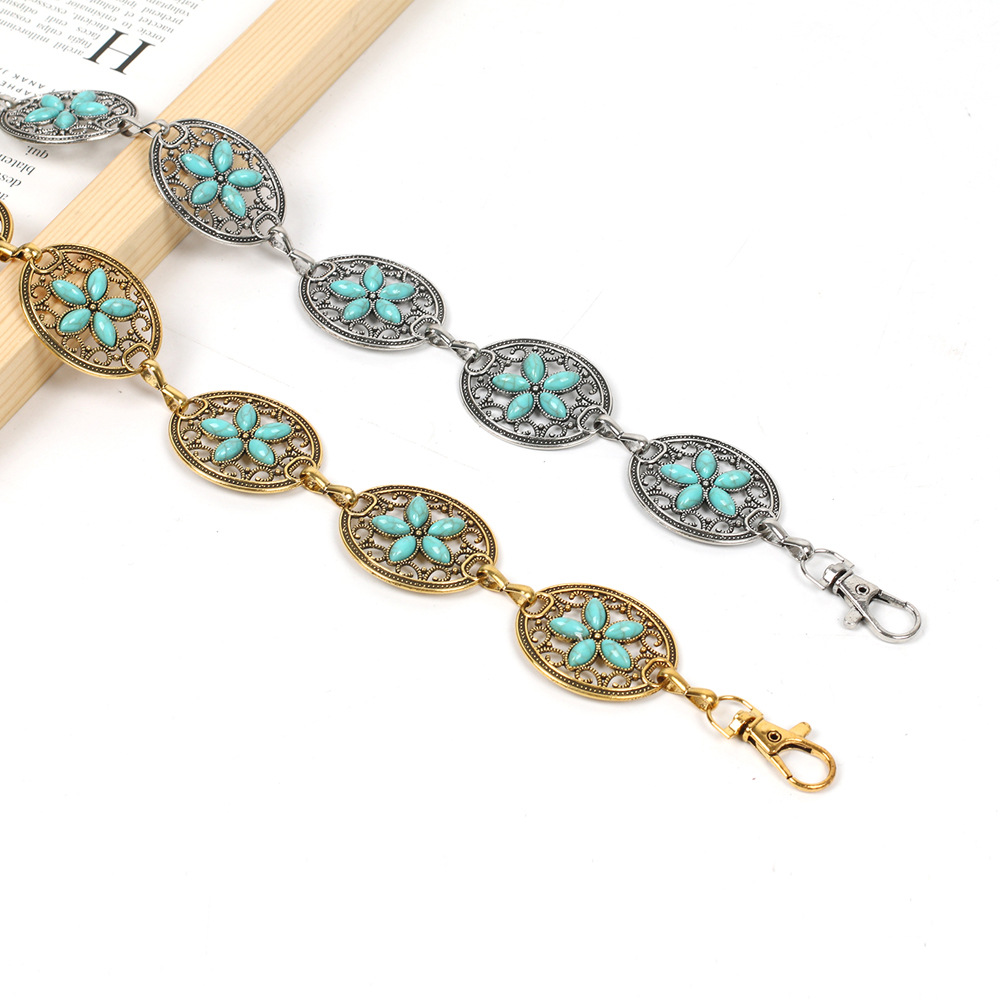 Retro Round Alloy Inlay Gem Women's Chain Belts display picture 2